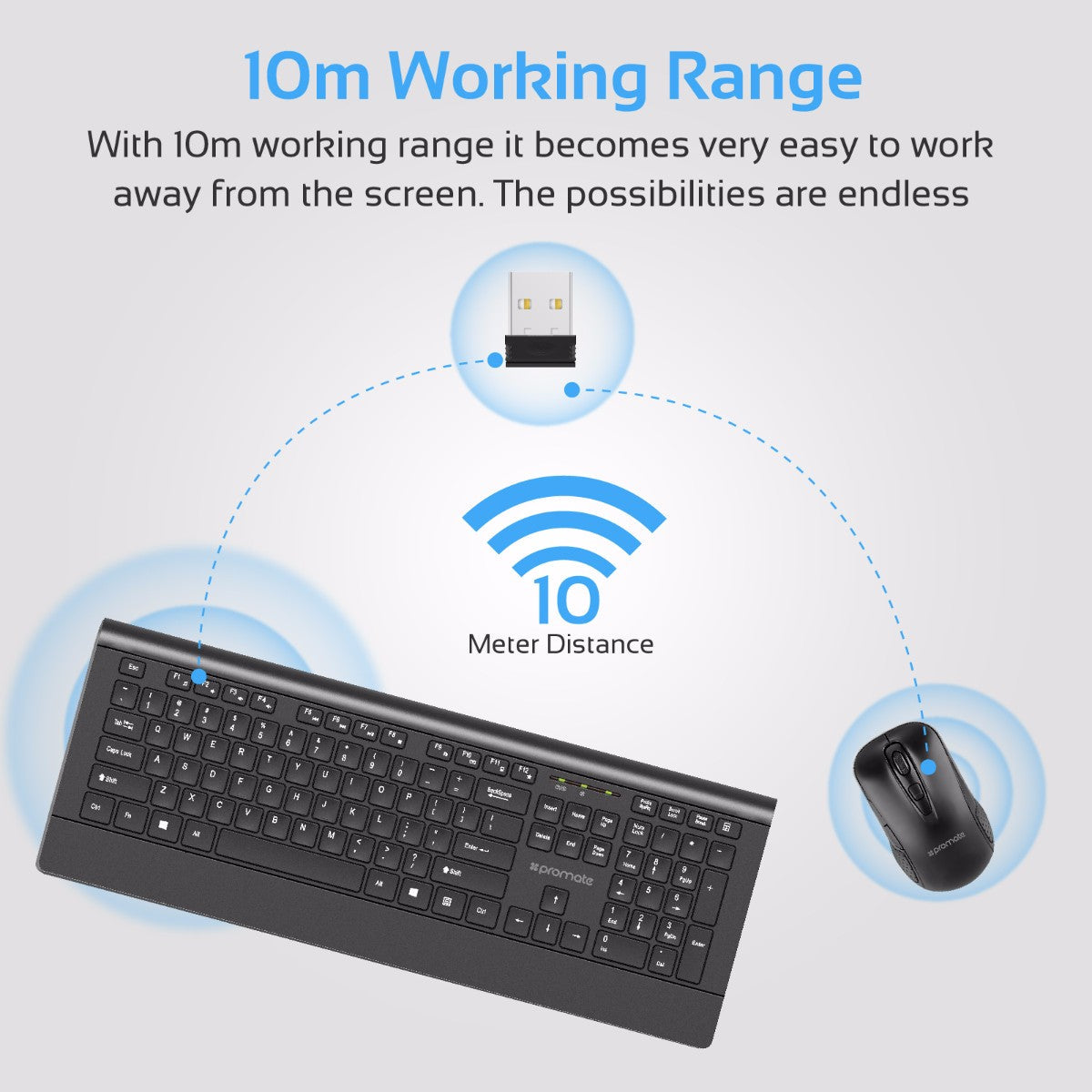 Promate - Wireless Keyboard and Mouse, Ergonomic Ultra-Slim 2.4GHz Cordless Combo Keyboard and 5 Button DPI Mouse with Wrist Rest Panel and Auto-Sleep Function for Desktop, PC, Windows, iOS, ProCombo-4