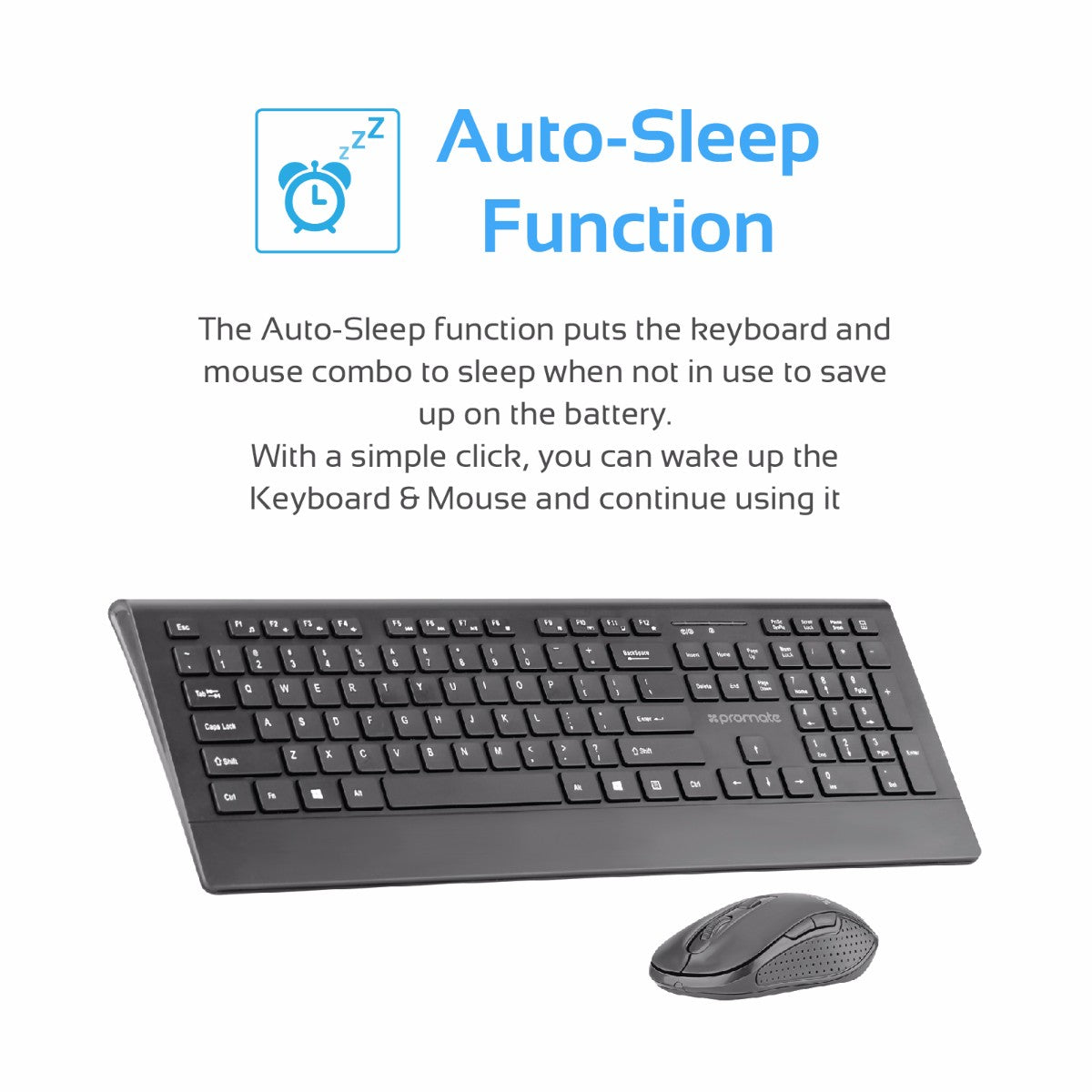 Promate - Wireless Keyboard and Mouse, Ergonomic Ultra-Slim 2.4GHz Cordless Combo Keyboard and 5 Button DPI Mouse with Wrist Rest Panel and Auto-Sleep Function for Desktop, PC, Windows, iOS, ProCombo-4