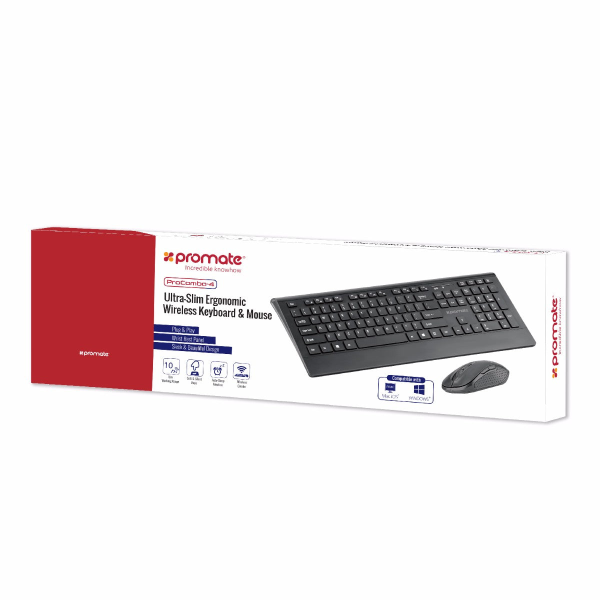 Promate - Wireless Keyboard and Mouse, Ergonomic Ultra-Slim 2.4GHz Cordless Combo Keyboard and 5 Button DPI Mouse with Wrist Rest Panel and Auto-Sleep Function for Desktop, PC, Windows, iOS, ProCombo-4