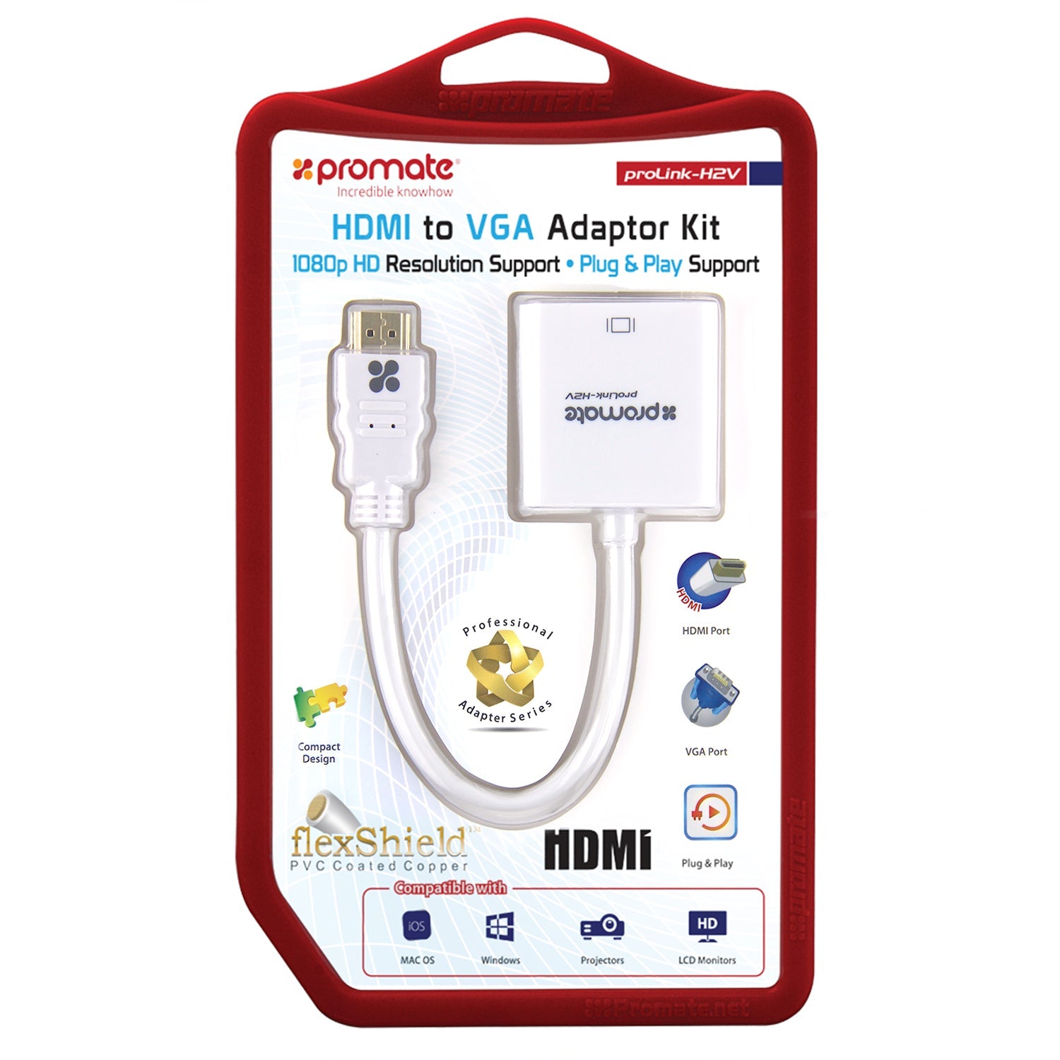 Promate HDMI TO VGA Converter Adapter Cable 1080P Male to Female for PC DVD HDTV and Laptop –  PROLINK-H2VWhite