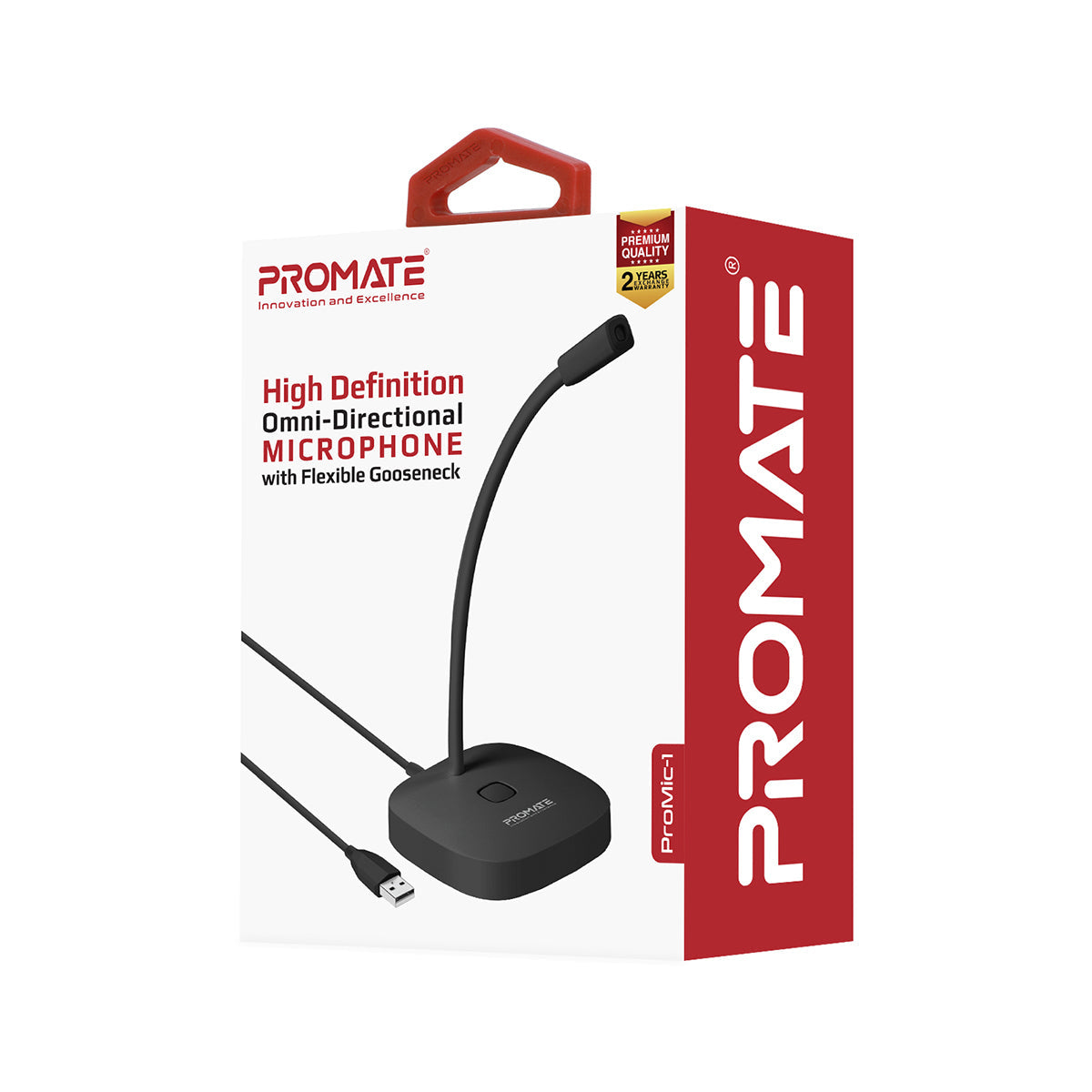 Promate USB Desktop Microphone, High Definition Omni-Directional USB Microphone with Flexible Gooseneck, Mute Touch Button, LED Indicator and Built-In Anti-Tangle Cord for PC, Laptop, Recording, Gaming, ProMic-1