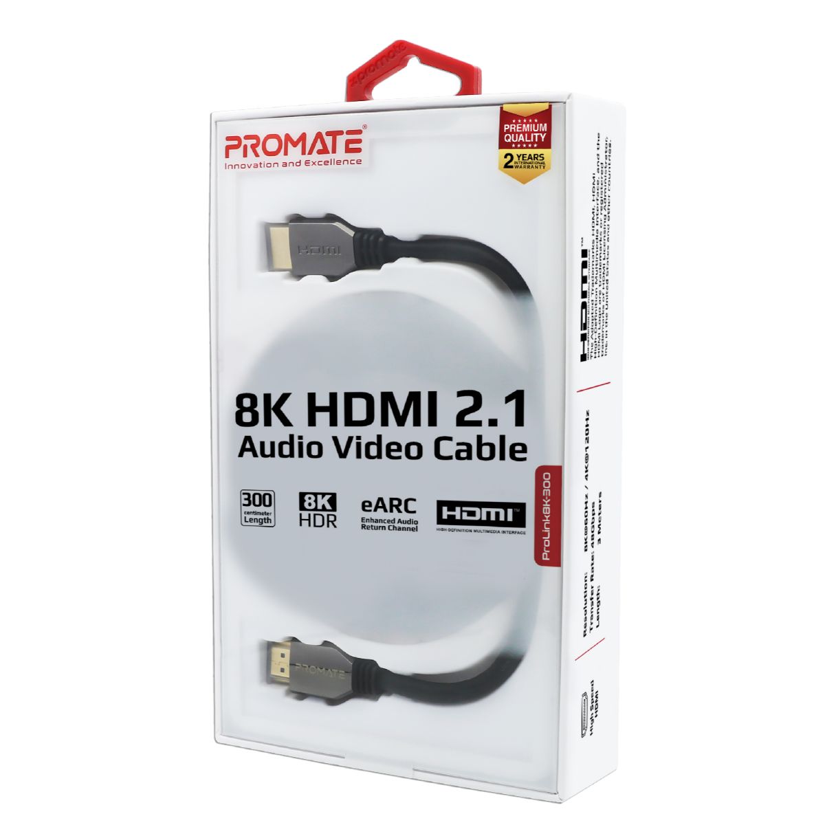 Promate - HDMI Cable 8K, Ultra 8K HDMI 2.1 High-Speed Cable with 48Gbps Transfer Speed, 3D Support, 3m Tangle-Free Cord and Enhanced Audio Return Channel (eARC) for Nintendo Switch, Apple TV, Netflix, ProLink8K-300