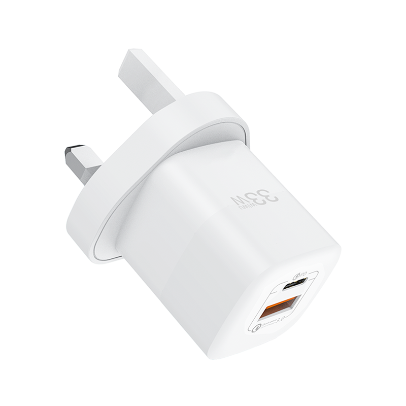 WIWU Gan Fast Charger UK 33W USB-C + QC3.0 Power Adapter - White