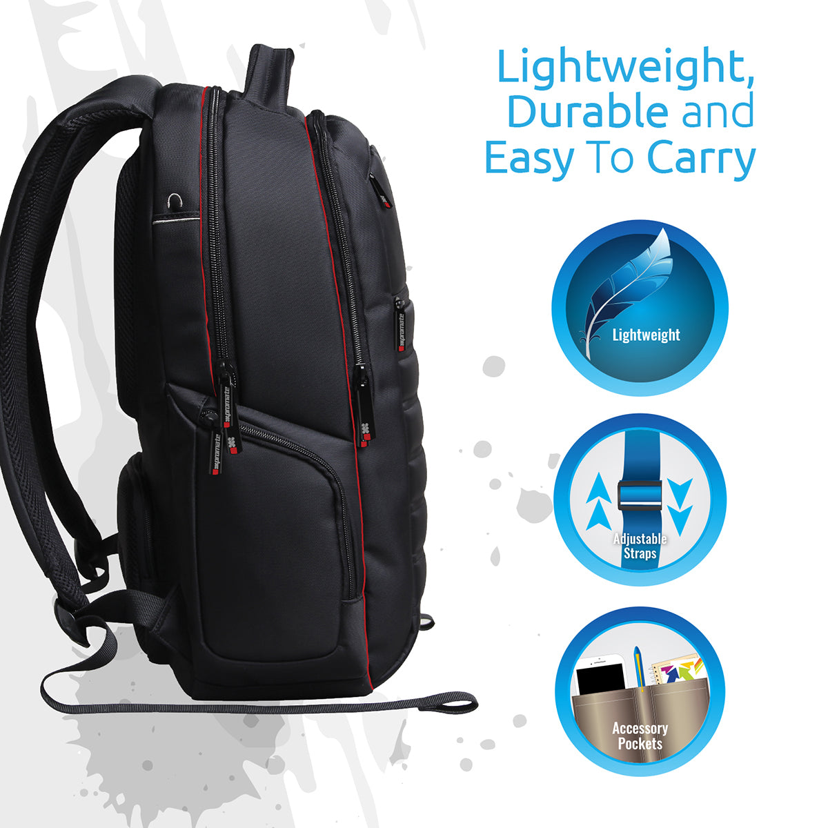 Promate - 15.6-inch Laptop Backpack with Spacious Design for 15inch Laptop, Rebel-BP.Black