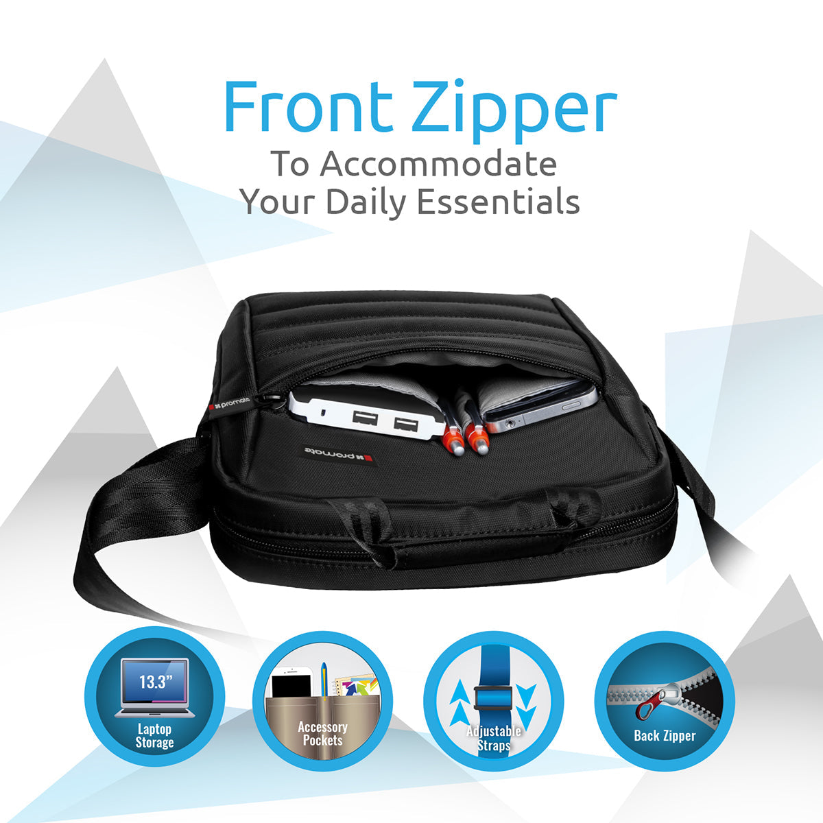Promate - Heavy Duty Messenger Bag for iPad Tablet Laptop upto 13.3 inches, Rebel-MB.Black
