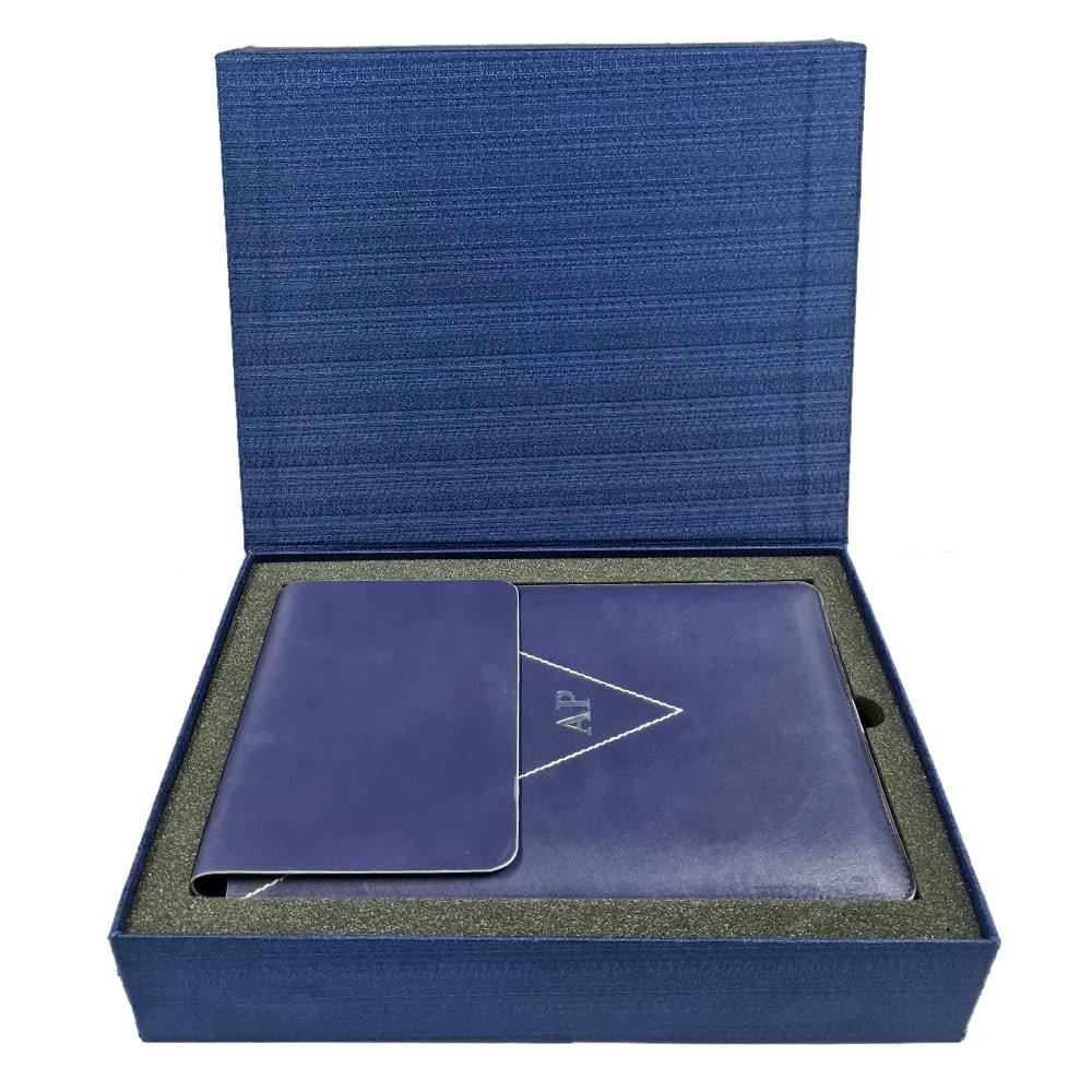 Solid Blue 13 Inch Leather Laptop Sleeve with Gift Box