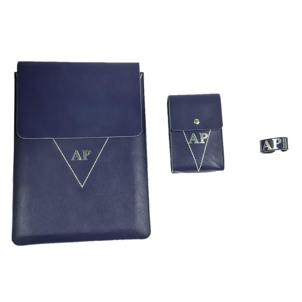 Solid Blue 13 Inch Leather Laptop Sleeve with Gift Box