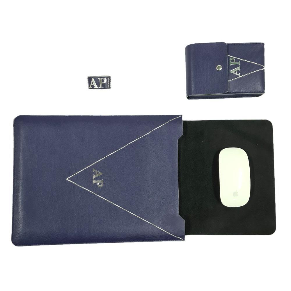 Solid Blue 13 Inch Leather Laptop Sleeve with Gift Box