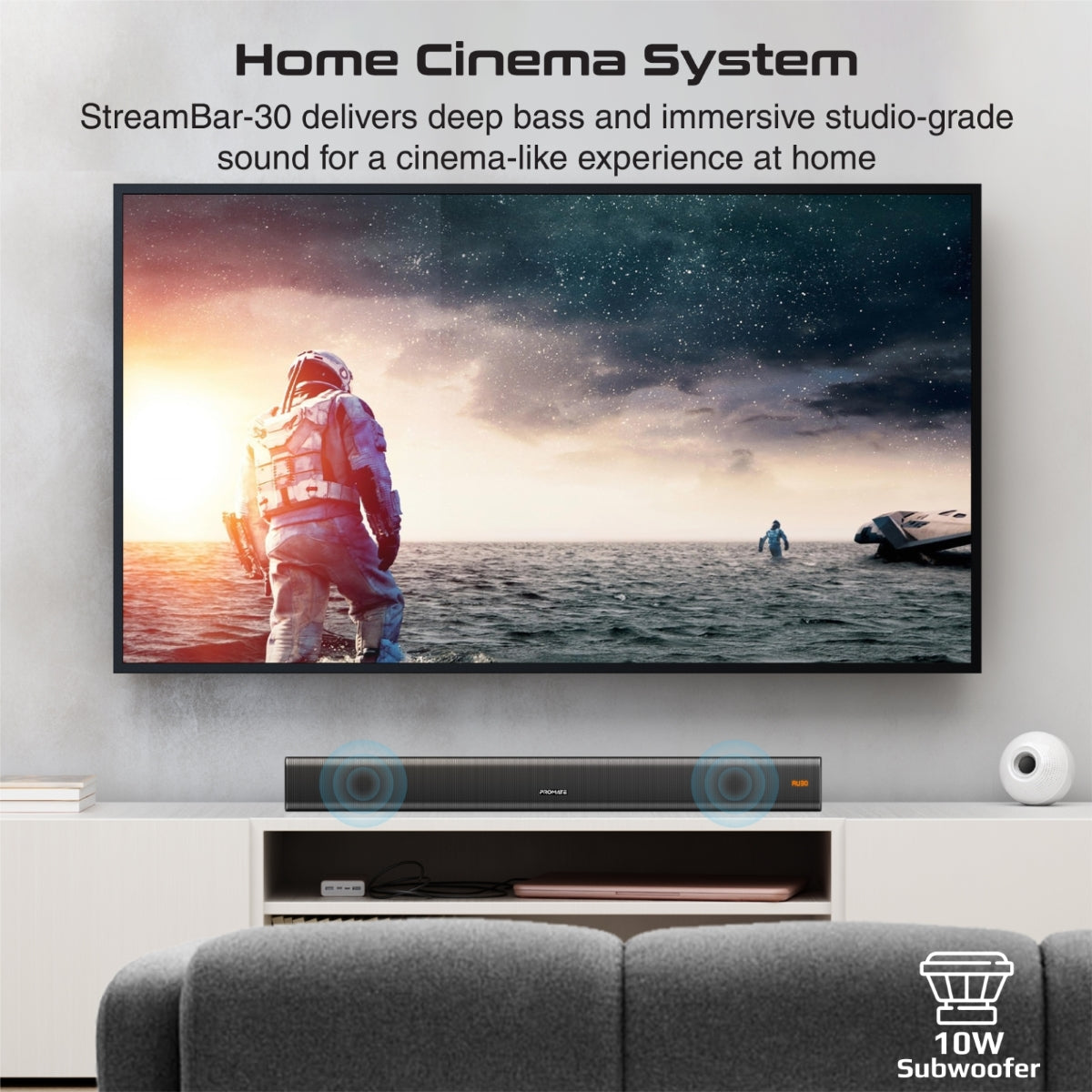 Promate 30W Soundbar with 10W Subwoofer, Multipoint Pairing and Remote Control, StreamBar-30