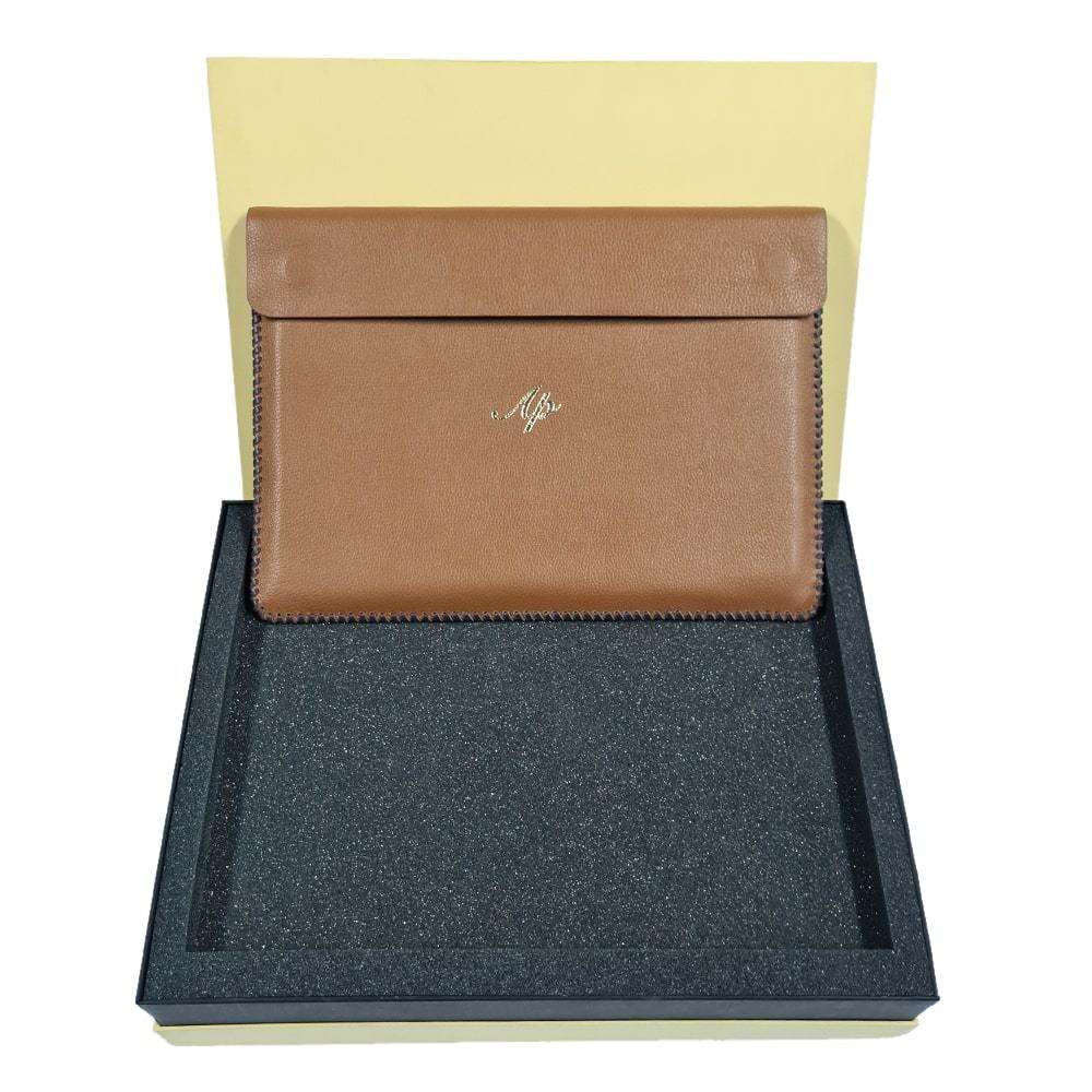 Tan Brown Premium Leather Laptop Sleeve with Gift Box