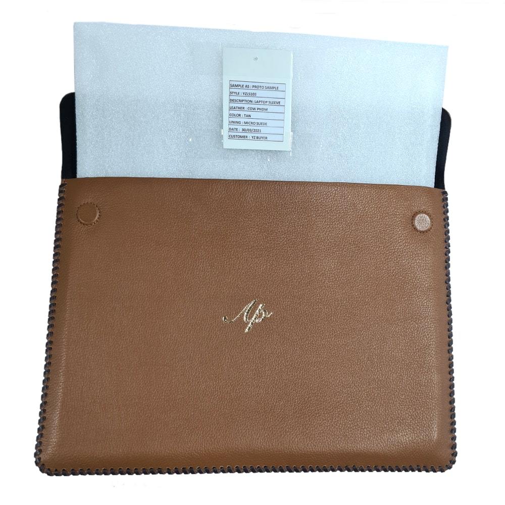 Tan Brown Premium Leather Laptop Sleeve with Gift Box