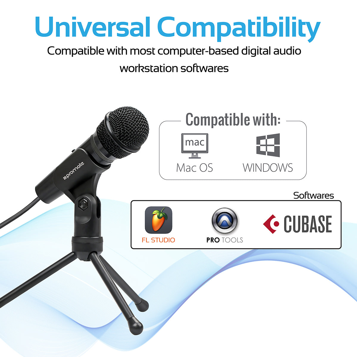 Promate - Condenser Microphone, 3.5mm Connector Stereo Multimedia Condenser Vocal Microphone Stand for Laptop, PC, Digital Voice Recorder PC, Tweeter-9