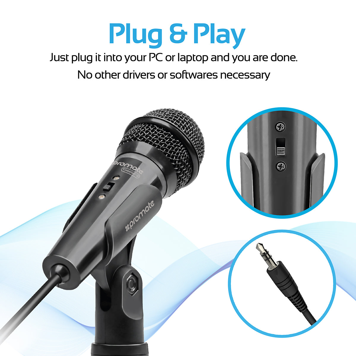 Promate - Condenser Microphone, 3.5mm Connector Stereo Multimedia Condenser Vocal Microphone Stand for Laptop, PC, Digital Voice Recorder PC, Tweeter-9