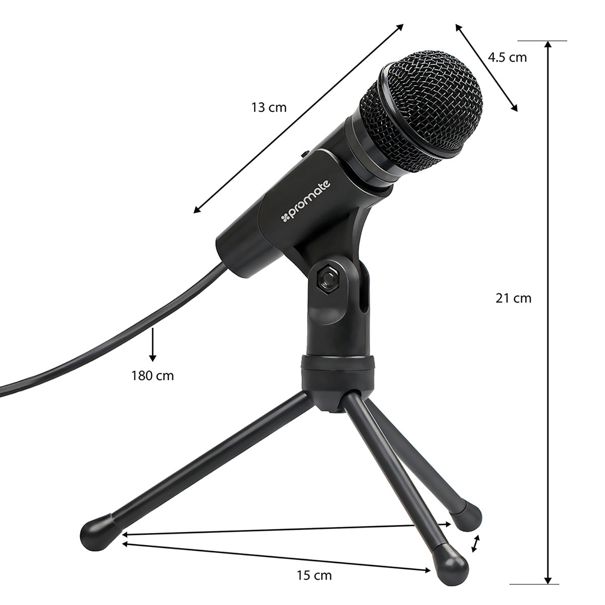 Promate - Condenser Microphone, 3.5mm Connector Stereo Multimedia Condenser Vocal Microphone Stand for Laptop, PC, Digital Voice Recorder PC, Tweeter-9