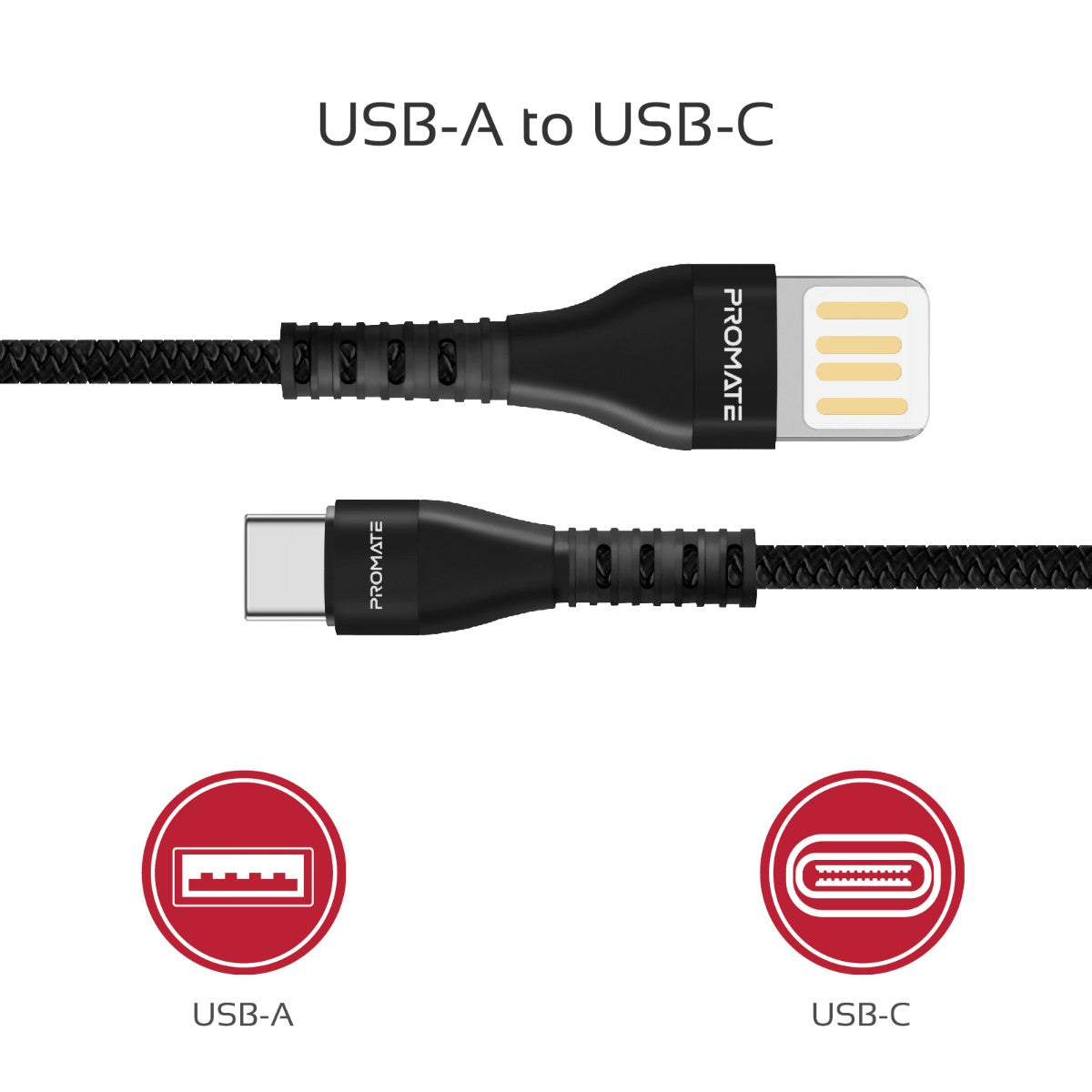 Promate - USB-C to Reversible USB-A Charging Cable, High-Speed Fast Sync Charge 2A Type-C Cable with 1.2m Tangle Free Cord and Long Bend Lifespan for Samsung Galaxy Note 9, S9, S9+, S8, S8+, LG V30, V20, Nintendo Switch, Vigoray-C.Black