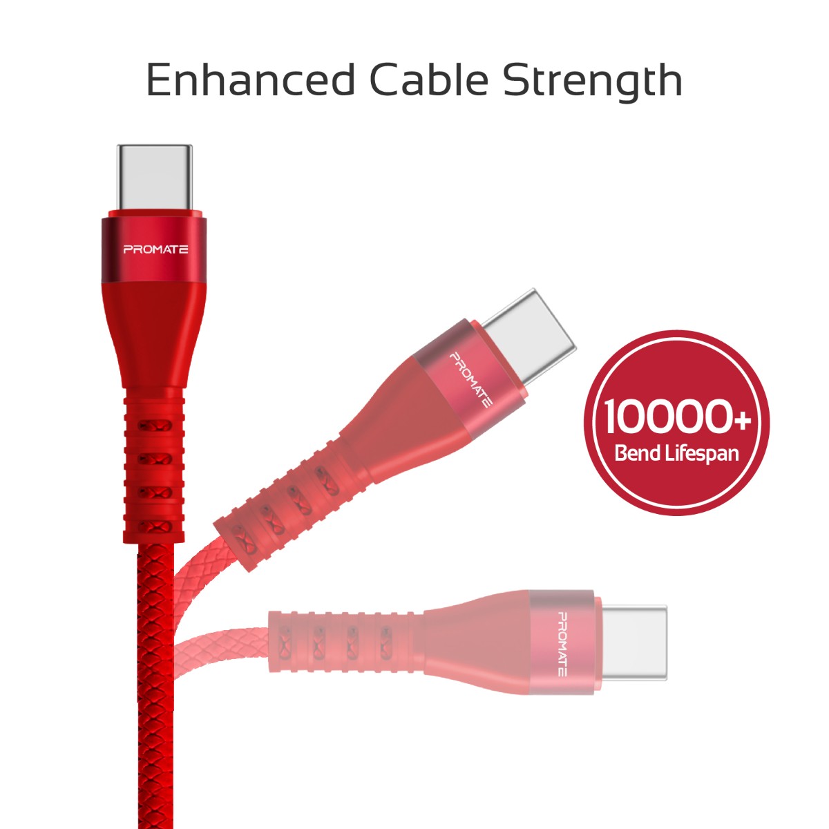 Promate - Type-C Fast Charging Cable, Premium High-Speed Durable 1.2m USB Type-C Cable with 2A Ultra-Fast Charge Sync Cable, Double-Sided USB-A Connector and Over Charging Protection for Smartphones, Tablets, VigoRay-C.Red