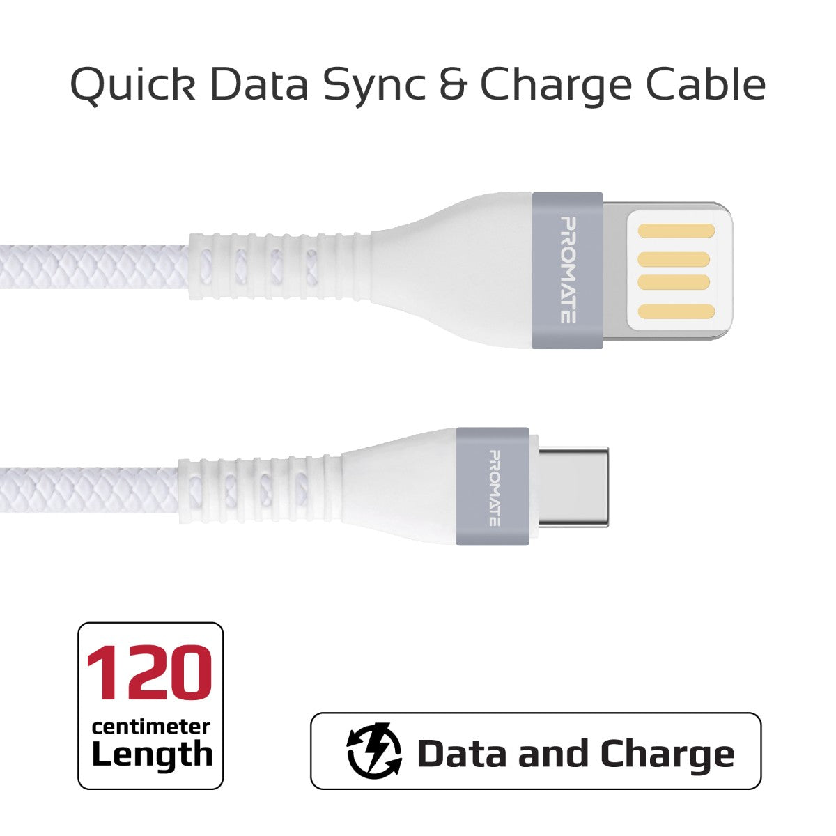 Promate - Reversible USB-A to USB-C Cable, High-Quality 2A Fast Speed Charge Data Transmission Charging Type-C Cable with Alloy Zinc Connectors and 1.2m Tangle Free Design for All Type-C Enabled Devices, Vigoray-C.White