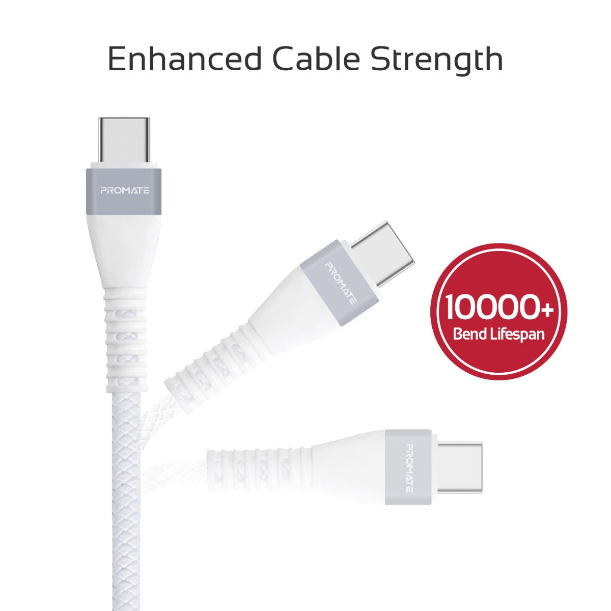 Promate - Reversible USB-A to USB-C Cable, High-Quality 2A Fast Speed Charge Data Transmission Charging Type-C Cable with Alloy Zinc Connectors and 1.2m Tangle Free Design for All Type-C Enabled Devices, Vigoray-C.White