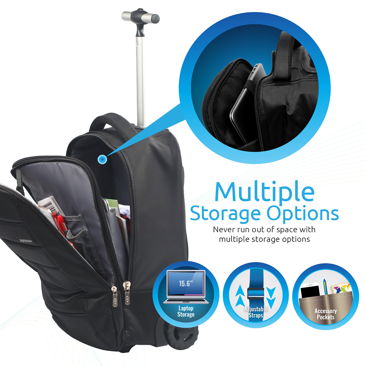 Promate - Heavy Duty Trolley Bag for 15.6inch Laptop, Promate BizPak-TR.Black