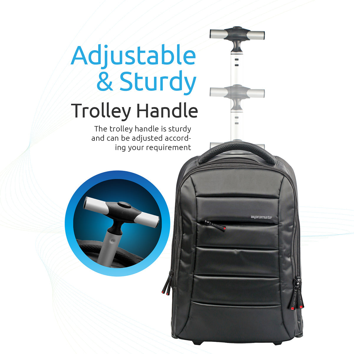 Promate - Heavy Duty Trolley Bag for 15.6inch Laptop, Promate BizPak-TR.Black
