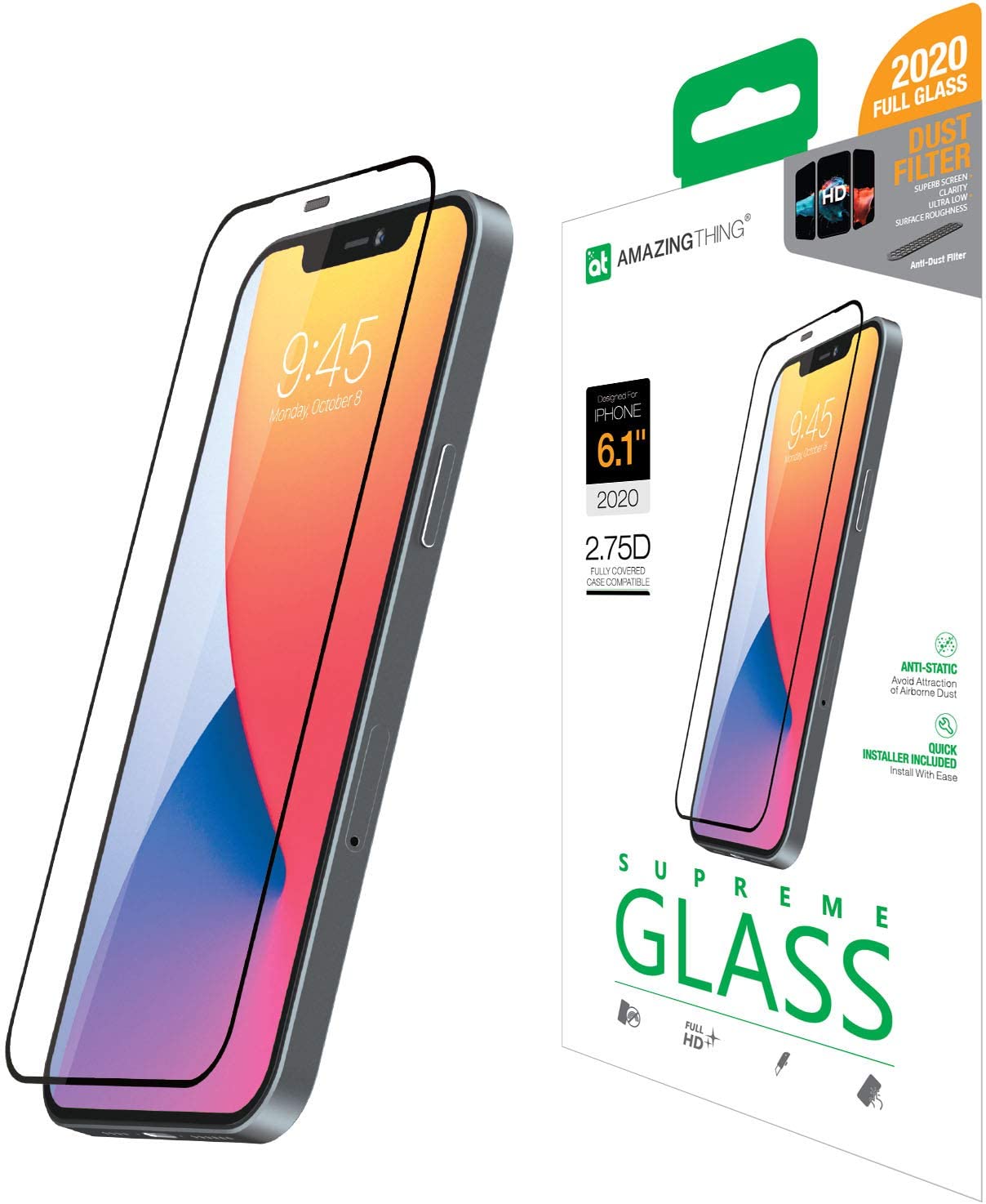 Amazing Thing Supreme Glass for iPhone 12 and iPhone 12 PRO Screen Protector (6.1 inch) Tempered Glass with Dust Filter and Easy Install Tray - [Full Cover 2.75D]