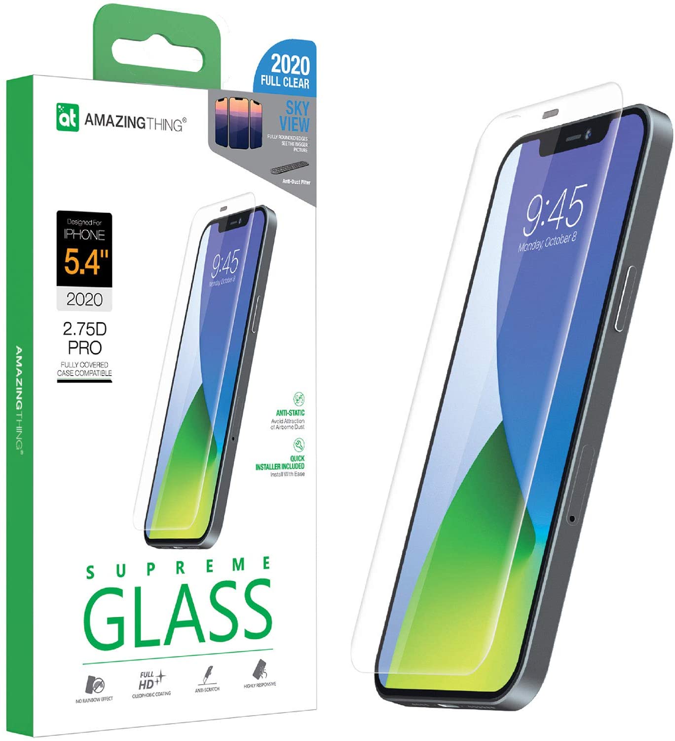 Amazing Thing Supreme Glass for iPhone 12 Mini Screen Protector (5.4 inch) Tempered Glass with Dust Filter and Easy Install Tray - [SKY VIEW 2.75D]