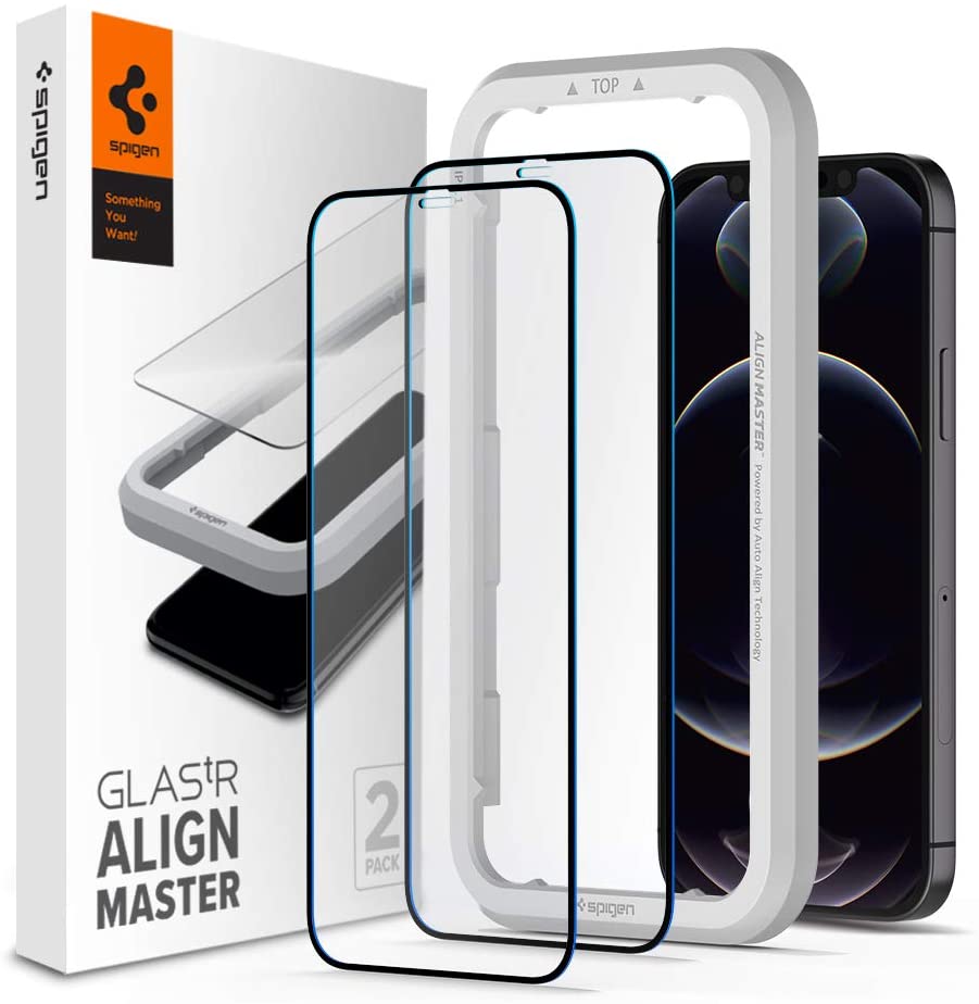 Spigen GLAStR Align Master [2 Pack] designed for iPhone 12 Pro MAX Screen Protector (6-7 inch) Premium Tempered Glass - [Full Cover]