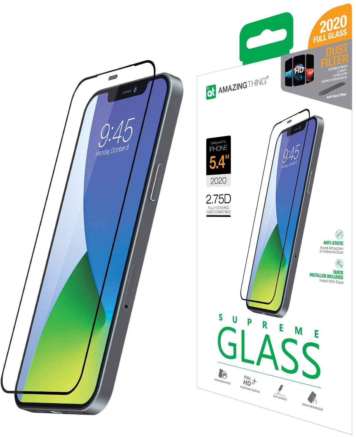 Amazing Thing Supreme Glass for iPhone 12 Mini Screen Protector (5.4 inch) Tempered Glass with Dust Filter and Easy Install Tray - [Full Cover 2.75D]