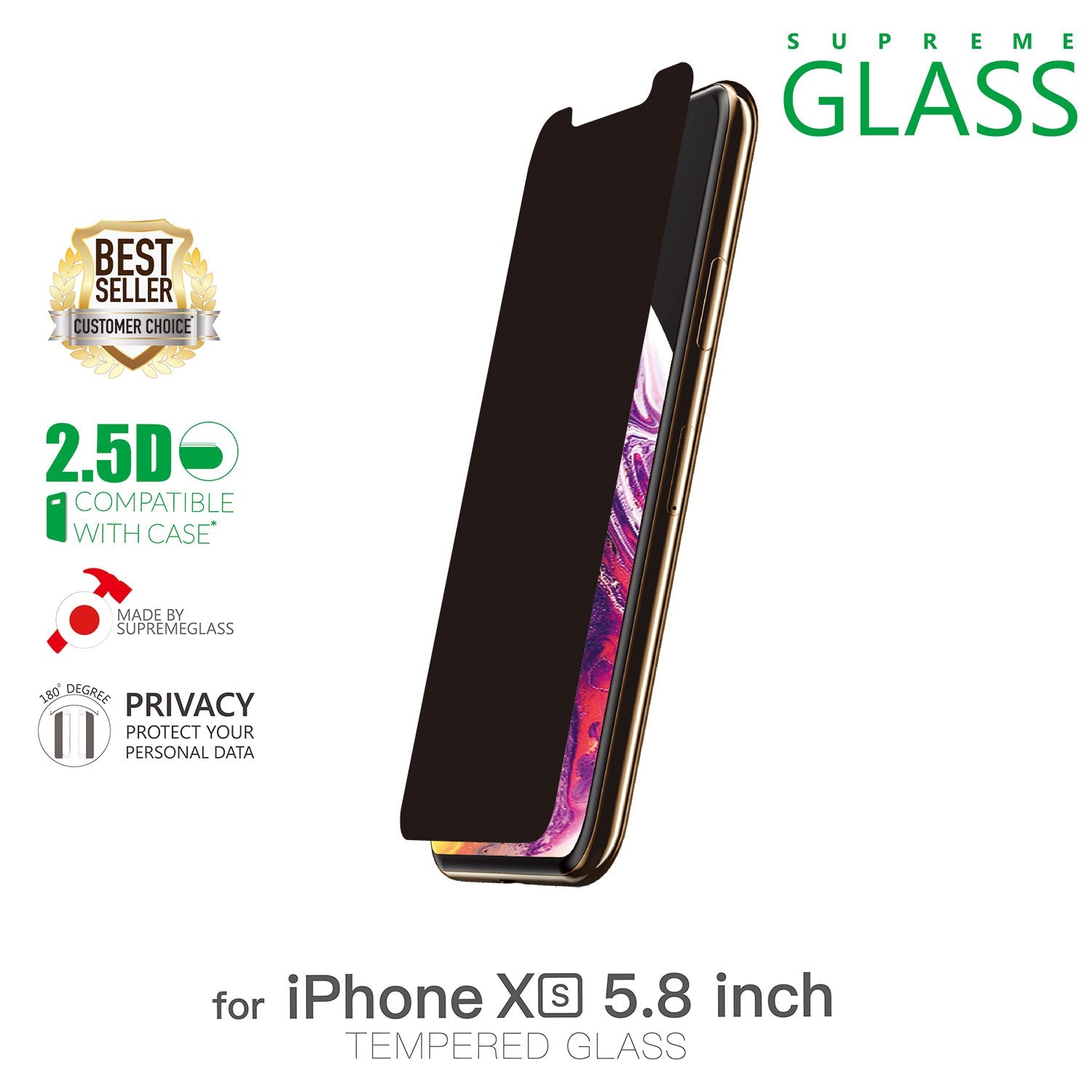 Amazing Thing iPhone XS/iPhone X PRIVACY Glass Screen Protector - Tempered Supreme Glass