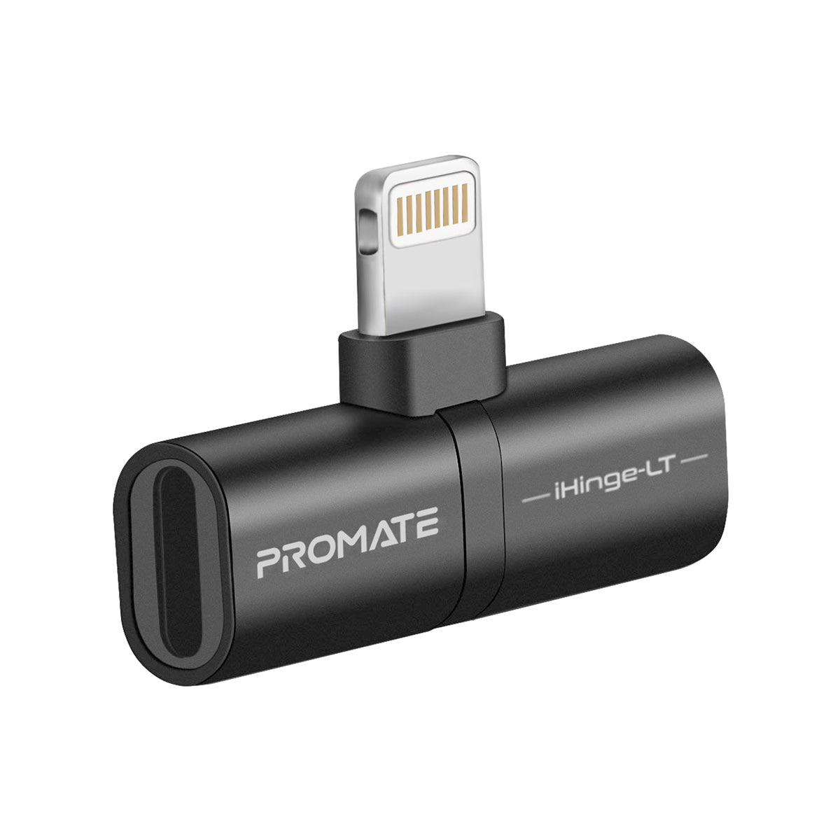 Promate - Lightning Jack Adapter, Ultra-Slim 2-In-1 Lightning to Headphone Adapter with High-Quality Audio Output and 2A Pass-Through Charging and Syncing Adapter for Lightning Connector Enabled Devices, iHinge-LT.Black