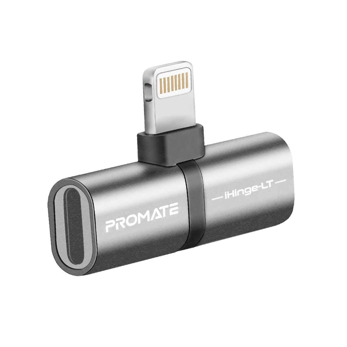 Promate - Lightning Jack Adapter, Ultra-Slim 2-In-1 Lightning to Headphone Adapter with High-Quality Audio Output and 2A Pass-Through Charging and Syncing Adapter for Lightning Connector Enabled Devices, iHinge-LT.Grey