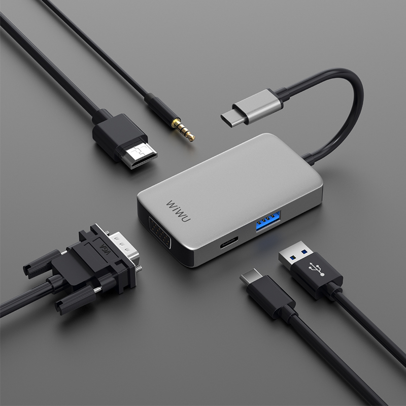 WIWU Alpha 5 In 1 USB-C Hub A513HVP - Gray