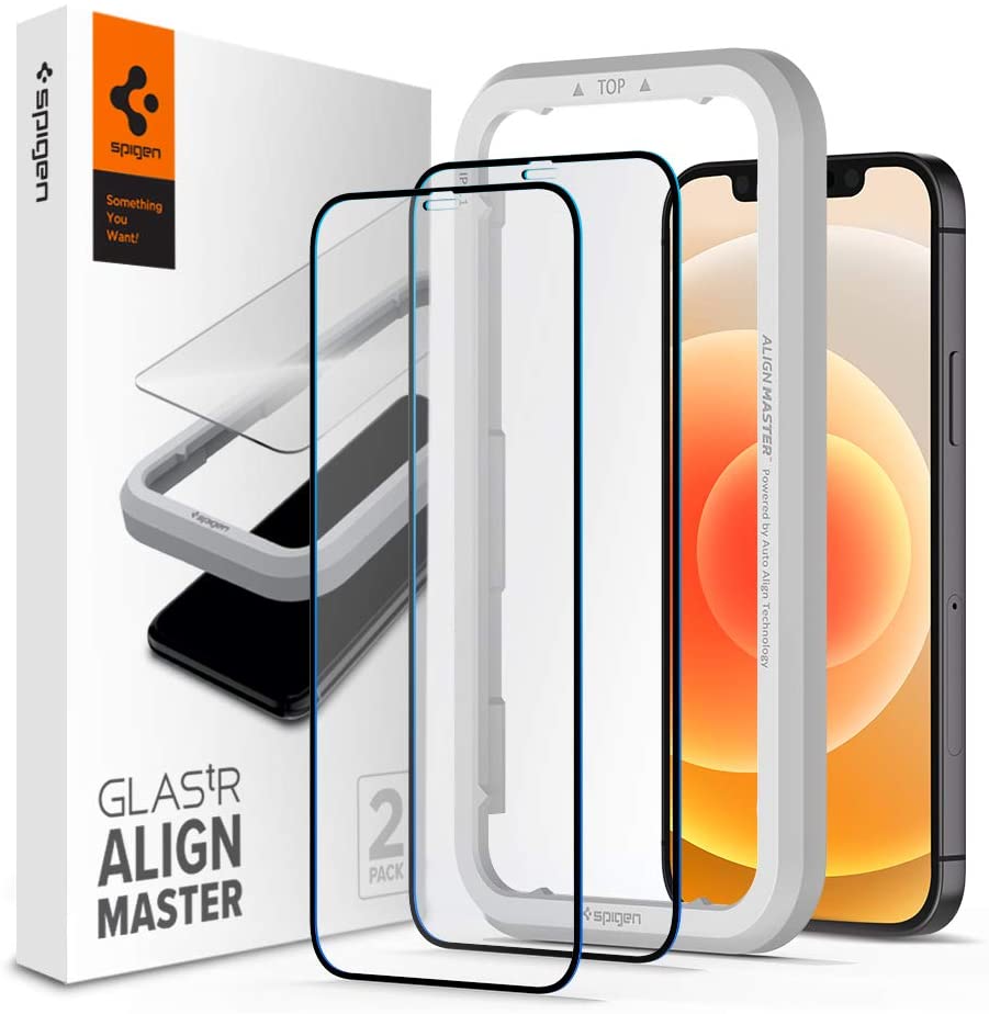 Spigen GLAStR Align Master [2 Pack] designed for iPhone 12 and iPhone 12 PRO Screen Protector (6-1 inch) Premium Tempered Glass - [Full Cover]