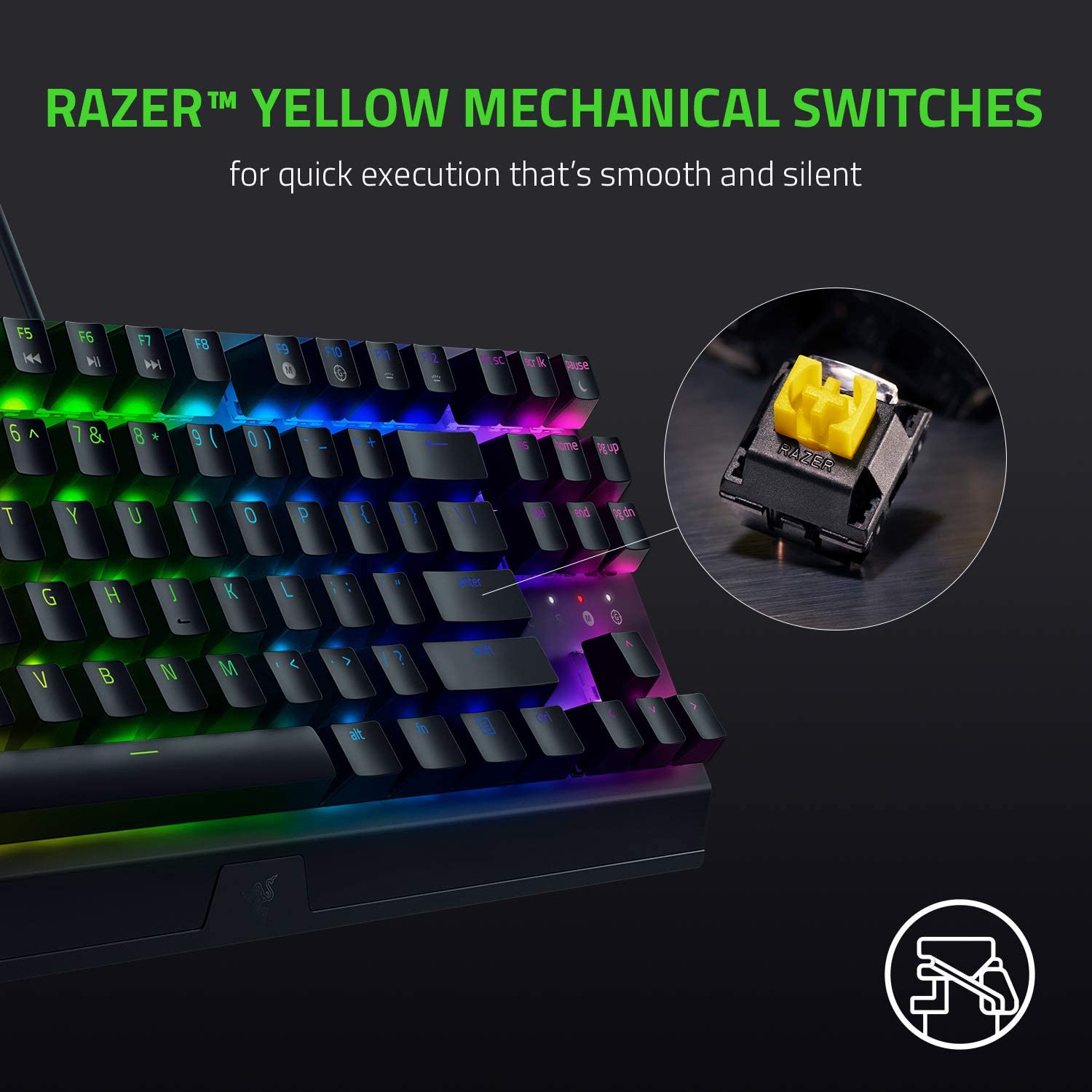 Razer BlackWidow V3 Tenkeyless Gaming Keyboard - Mechanical Switches, Chroma RGB Lighting, Tenkeyless Form Factor, Yellow Switch US - Classic Black