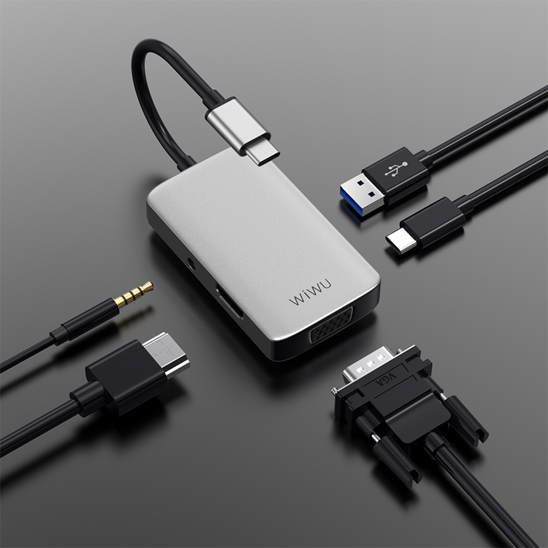 WIWU Alpha 5 In 1 USB-C Hub A513HVP - Gray