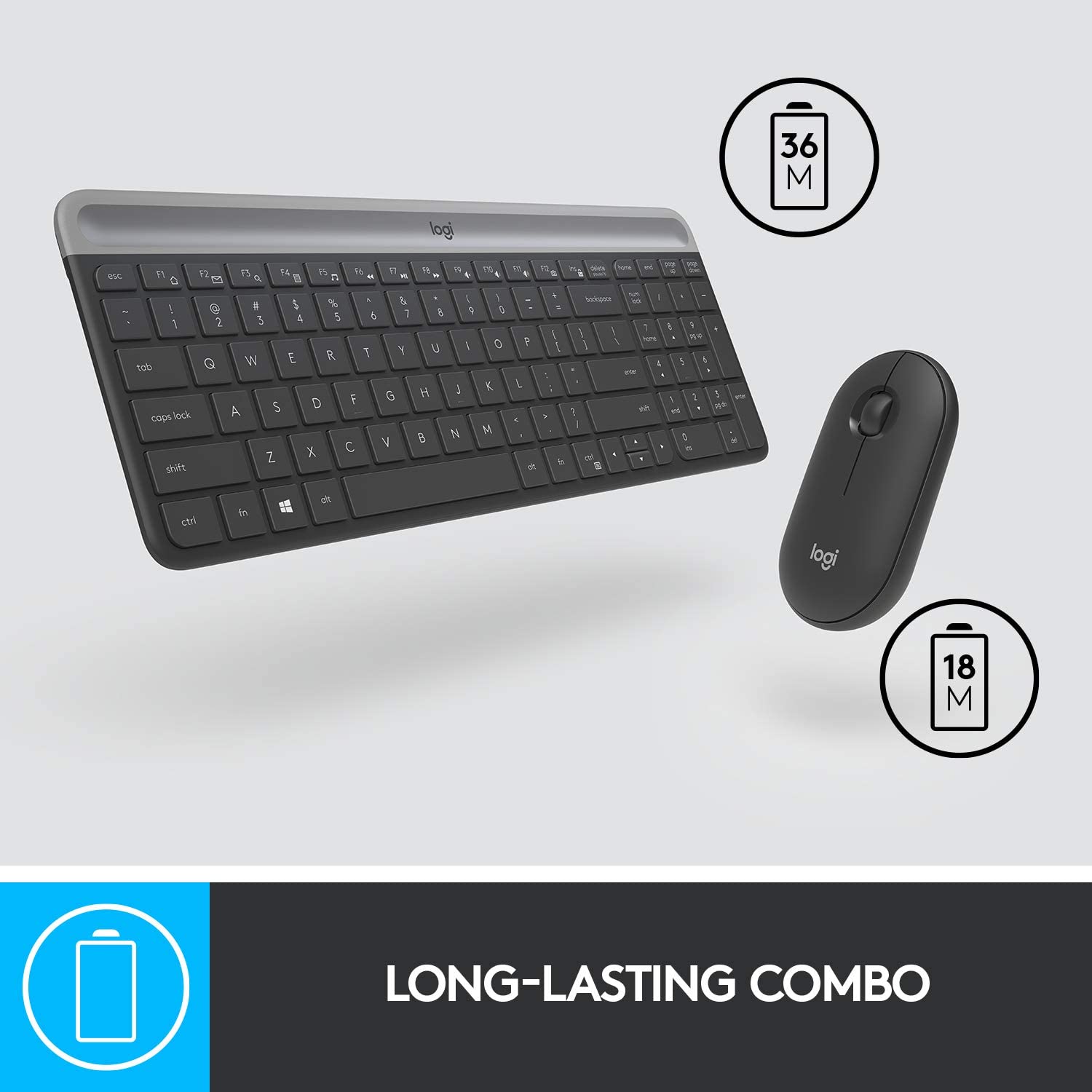 Logitech MK470 Slim Wireless Keyboard and Mouse Combo, Graphite