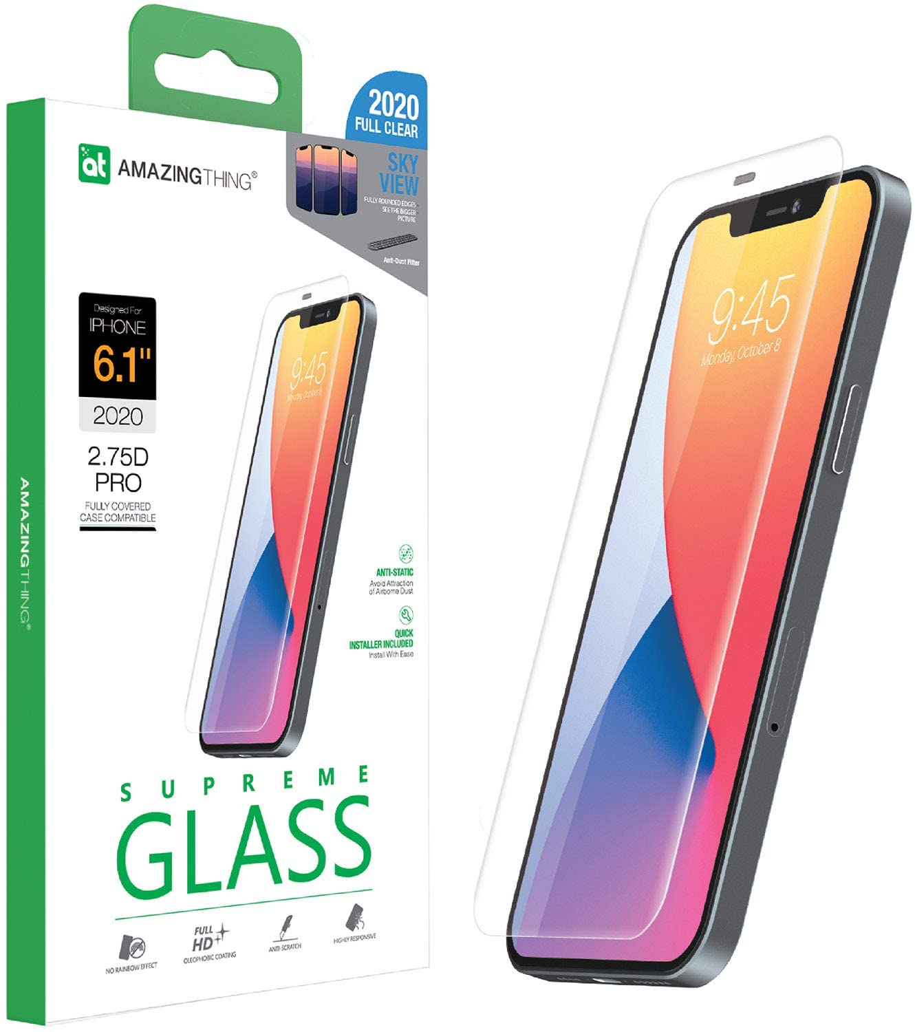 Amazing Thing Supreme Glass for iPhone 12 and iPhone 12 PRO Screen Protector (6.1 inch) Tempered Glass with Dust Filter and Easy Install Tray - [SKY VIEW 2.75D]