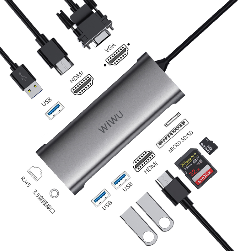 WIWU Alpha 11 In 1 USB-C Hub A11312H - Gray